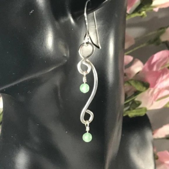Green Aventurine Sterling Silver Dangle Earrings- Green Aventurine Dangle Style1 - Picture 4 of 5